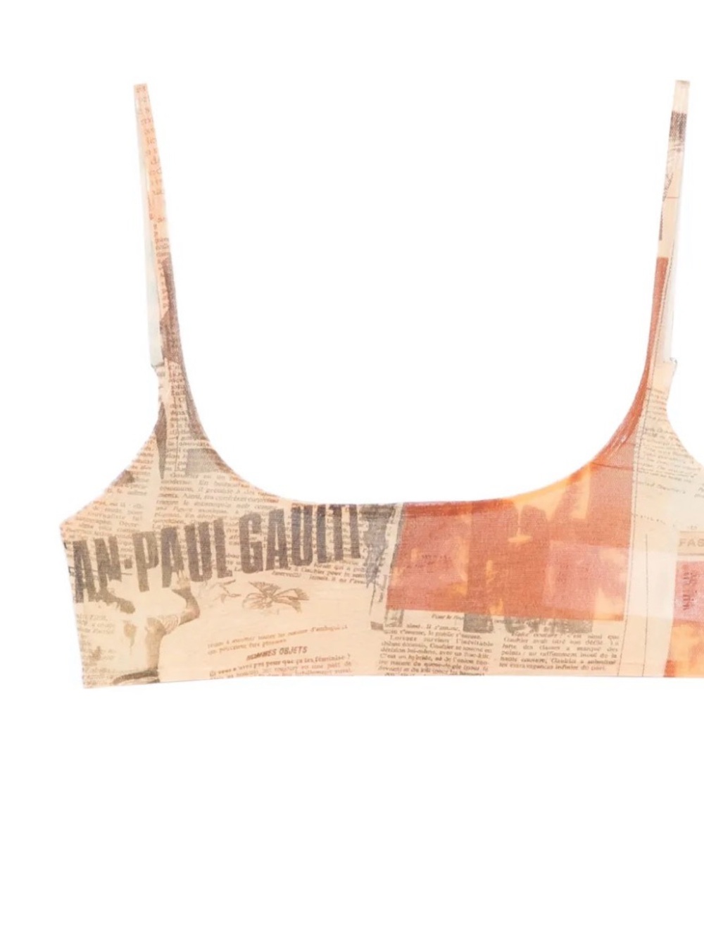 Jean Paul Gaultier Beige Newsprint Mesh Mini Skirt And Top - Picture 3 of 5